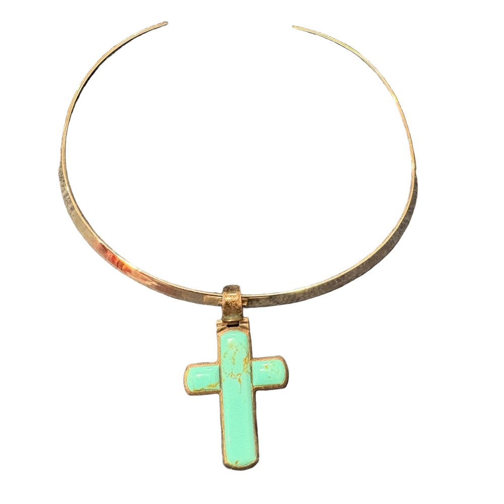 Howlite Cross Pendant  Sterling Silver Necklace